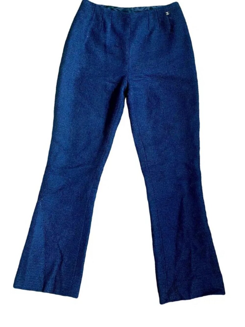 CHANEL⎼Navy Wool Bouclé Bootcut2 Pants, Sz 2